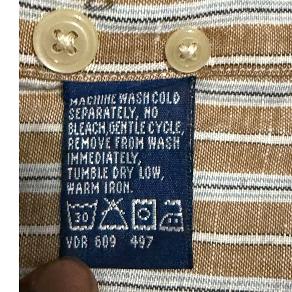 Nautica Mens XL‎ Brown White Striped Linen Blend Short Sleeve Button Down Shirt - Picture 8 of 8